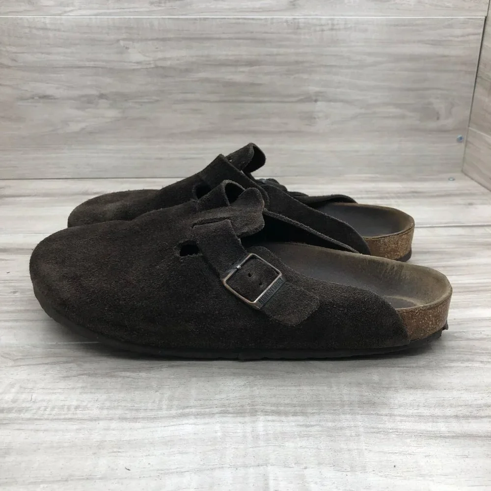 Birkenstock Brown Suede Clogs with Buckle